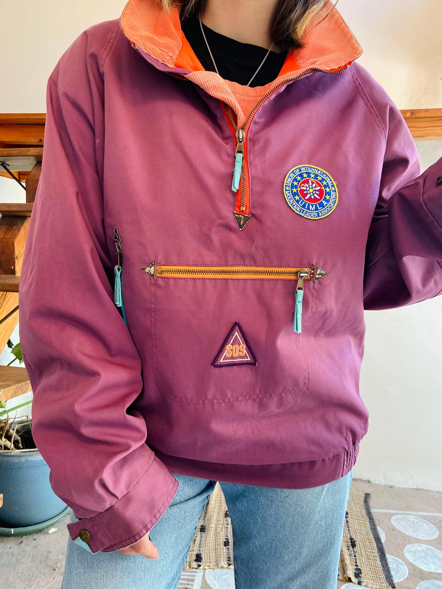 VINTAGE 80's Retro Purple Over The Head Raincoat Funky - L/XL
