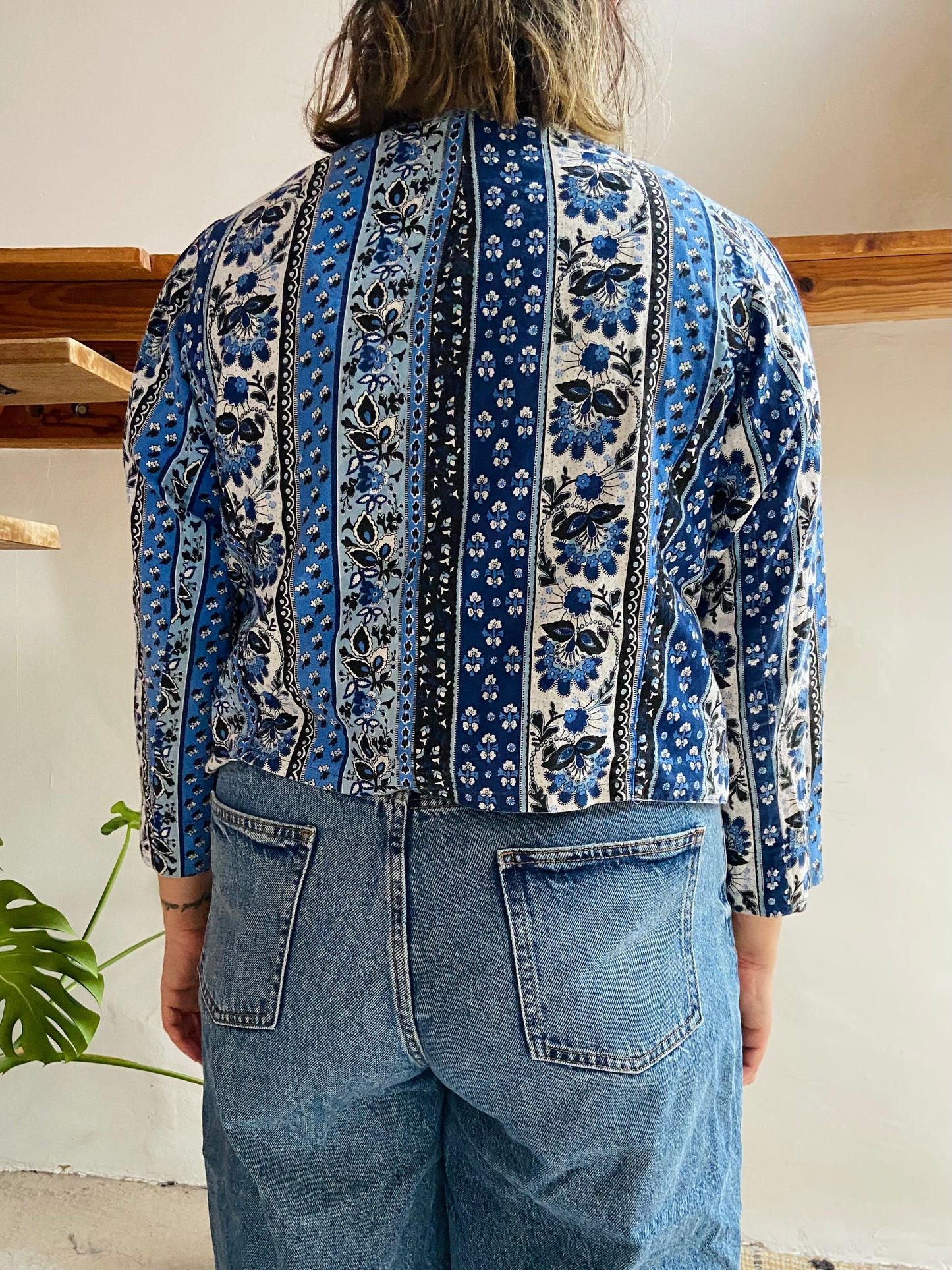 VINTAGE Blue Provencal Cotton Jacket - S/M