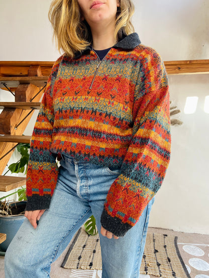 VINTAGE 90’s Bright Stripe Oversized Jumper - L