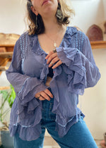 VINTAGE 90's Blue Floaty Ruffle Long Sleeve Top - M/L