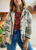 VINTAGE Bohemian Hippie Grey Printed Jacket - M