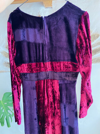 VINTAGE 90’s Purple Embroidered Velvet Midi Dress - XS/S