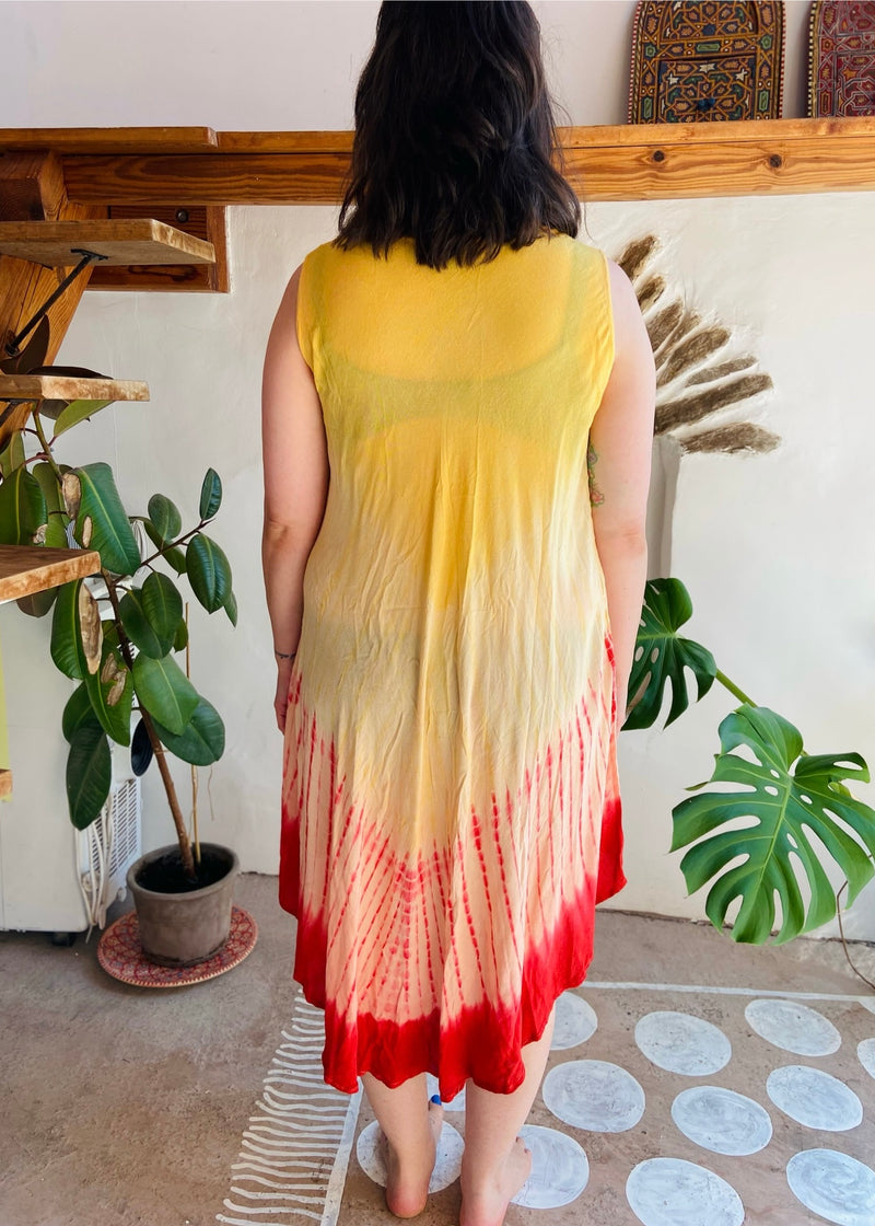 VINTAGE 90’s Hippie Palm Tree Tie Dye Midi Dress - M/L