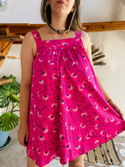 VINTAGE 90's Bright Pink Floral Mini Dress - M/L