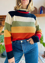 VINTAGE 90's Large Stripe Roll Neck Jumper - S/M