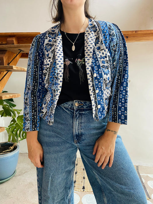 VINTAGE Blue Provencal Cotton Jacket - S/M
