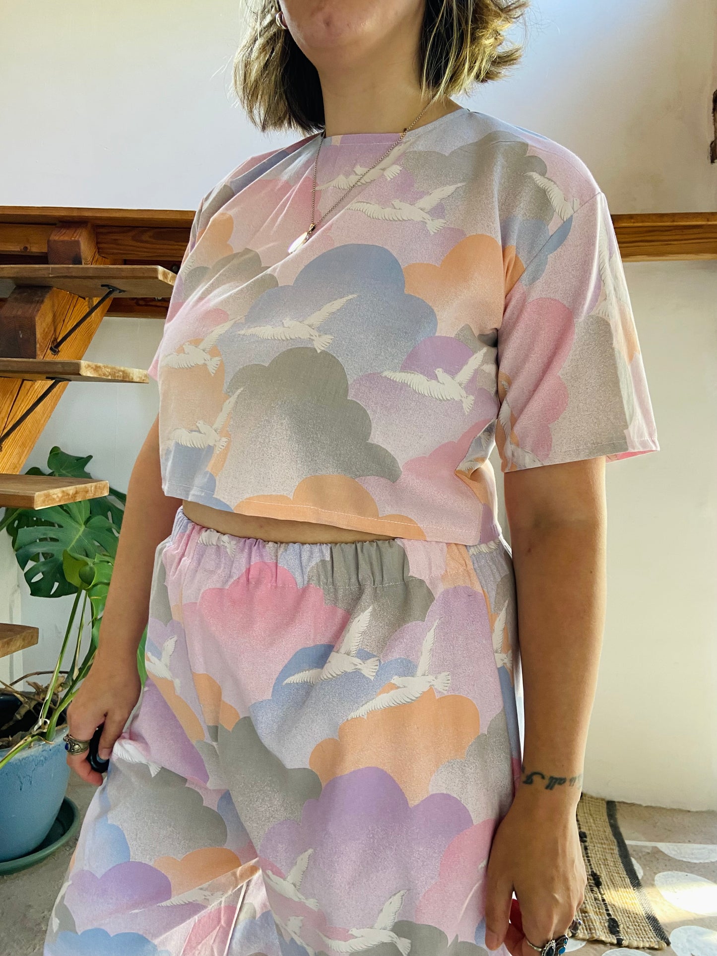 DESERT FOX Cloud Pastel Print Co-Ord Trousers & Top Set - S/M