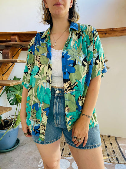 VINTAGE 90's Leopard Print Jungle Loose Shirt - M/L