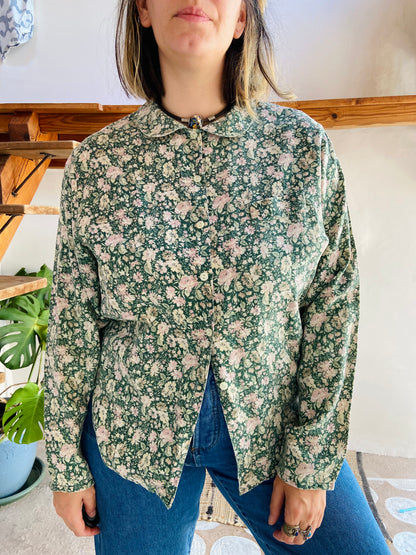 VINTAGE 90's Peter Pan Collar Floral Long Sleeve Shirt - M/L