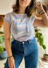 VINTAGE 80’s Purple Stripe Button Up Top - S