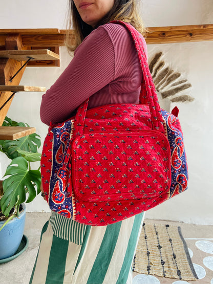 VINTAGE Red Provencal Pattern Shoulder Bag - ONE SIZE