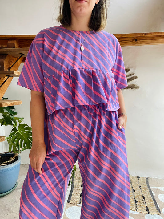 DESERT FOX Purple Chevron Stripe Peplum Cropped Top - M/L