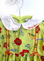 VINTAGE 80’s Poppy Print Green Peter Pan Collar Dress - 18 months