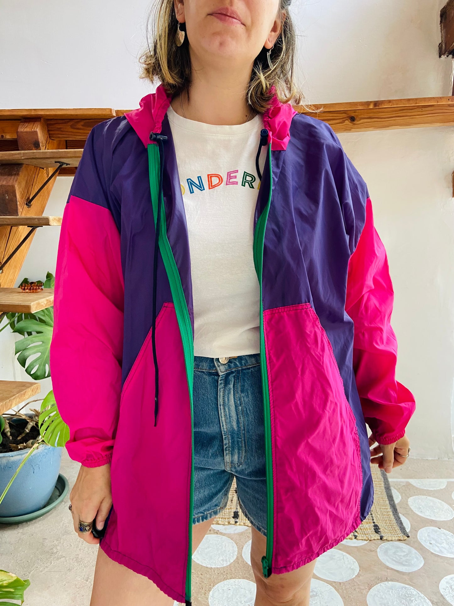 VINTAGE 80’s Pink & Purple Rain Coat Jacket - L