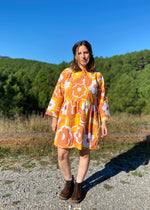 DESERT FOX Dahlia Dress - 70's Orange Swirl - M/L