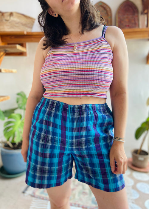 VINTAGE 90’s Blue Checked Loose Shorts - M/L