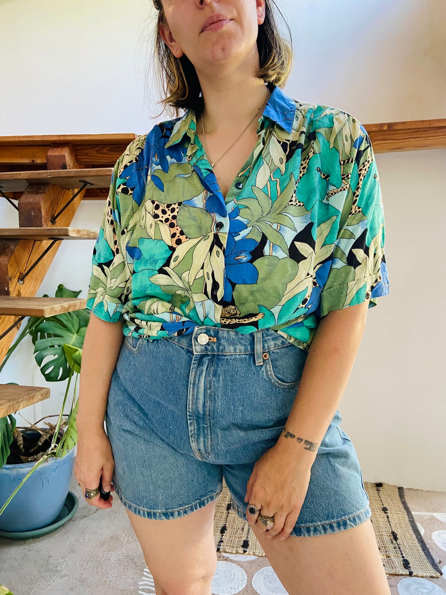 VINTAGE 90's Leopard Print Jungle Loose Shirt - M/L
