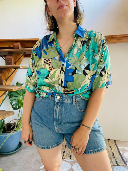 VINTAGE 90's Leopard Print Jungle Loose Shirt - M/L