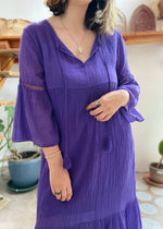 VINTAGE Y2K Purple Cotton Gauze Bell Sleeve Maxi Dress - L/XL