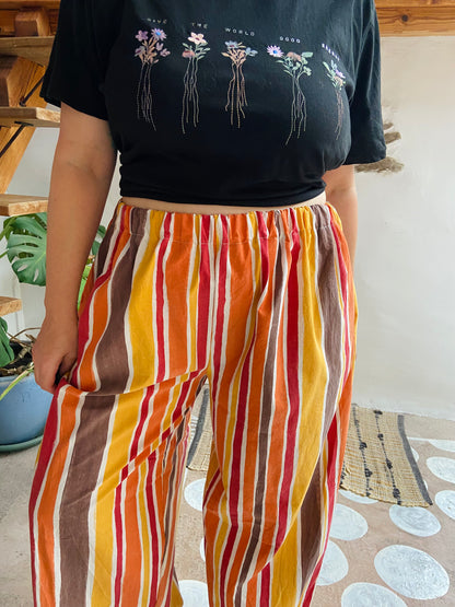 DESERT FOX Autumn Orange Stripe Wide Leg Trousers - M/L