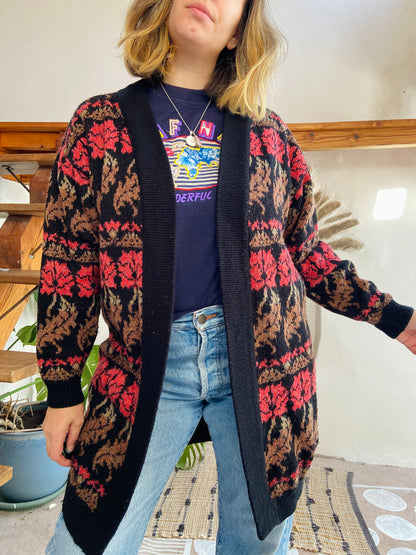 VINTAGE 80’s Floral Knit Cardigan - M/L