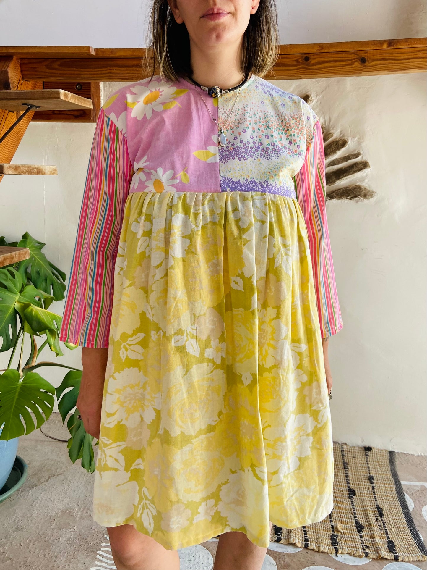DESERT FOX Patchwork Pastel Floral Ruffle Dress - S/M