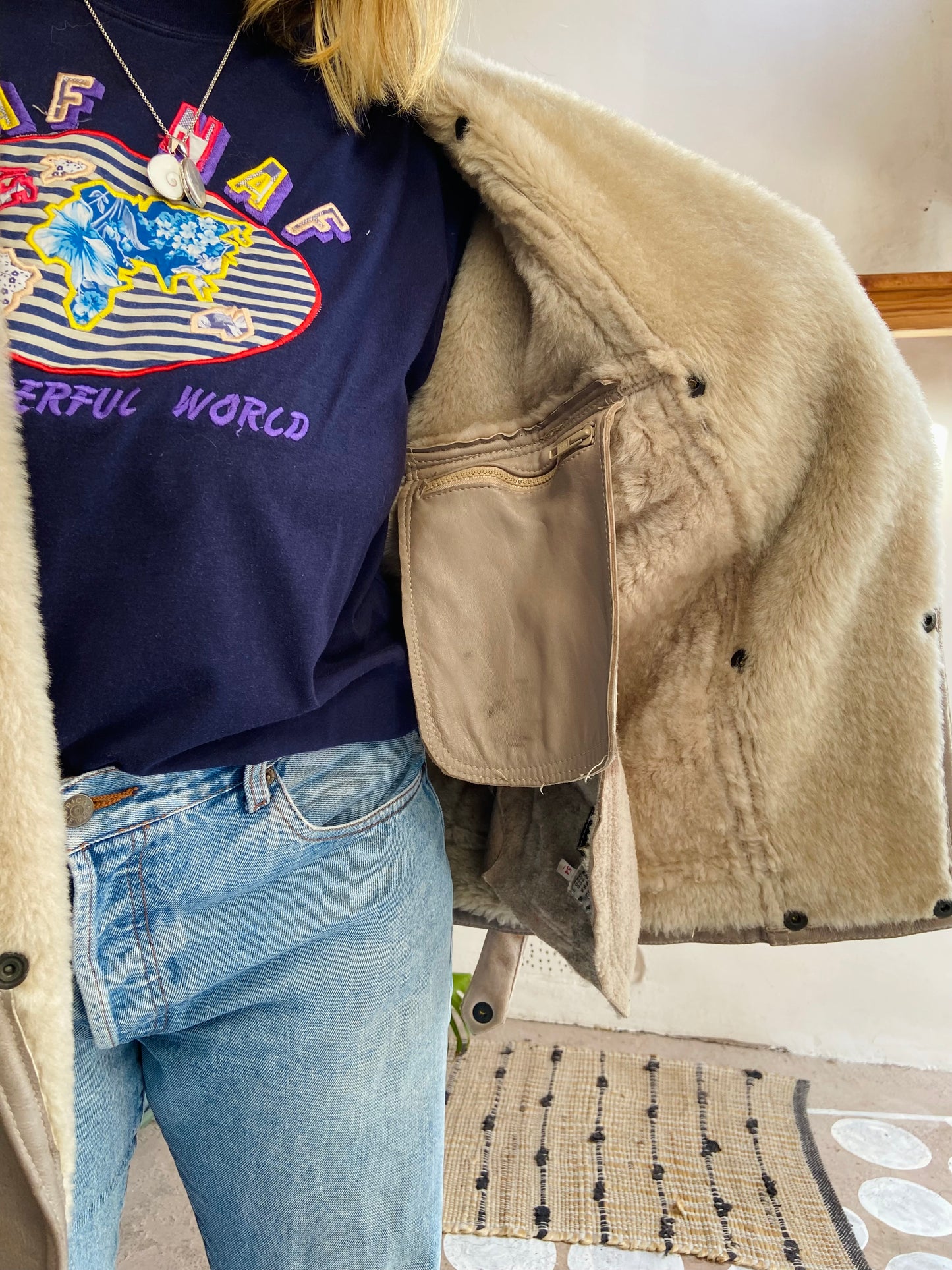 VINTAGE 80’s Sheepskin Grey Oversized Suede Coat Jacket - L/XL