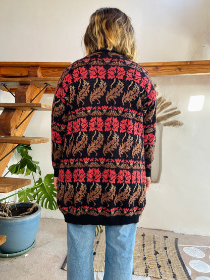 VINTAGE 80’s Floral Knit Cardigan - M/L