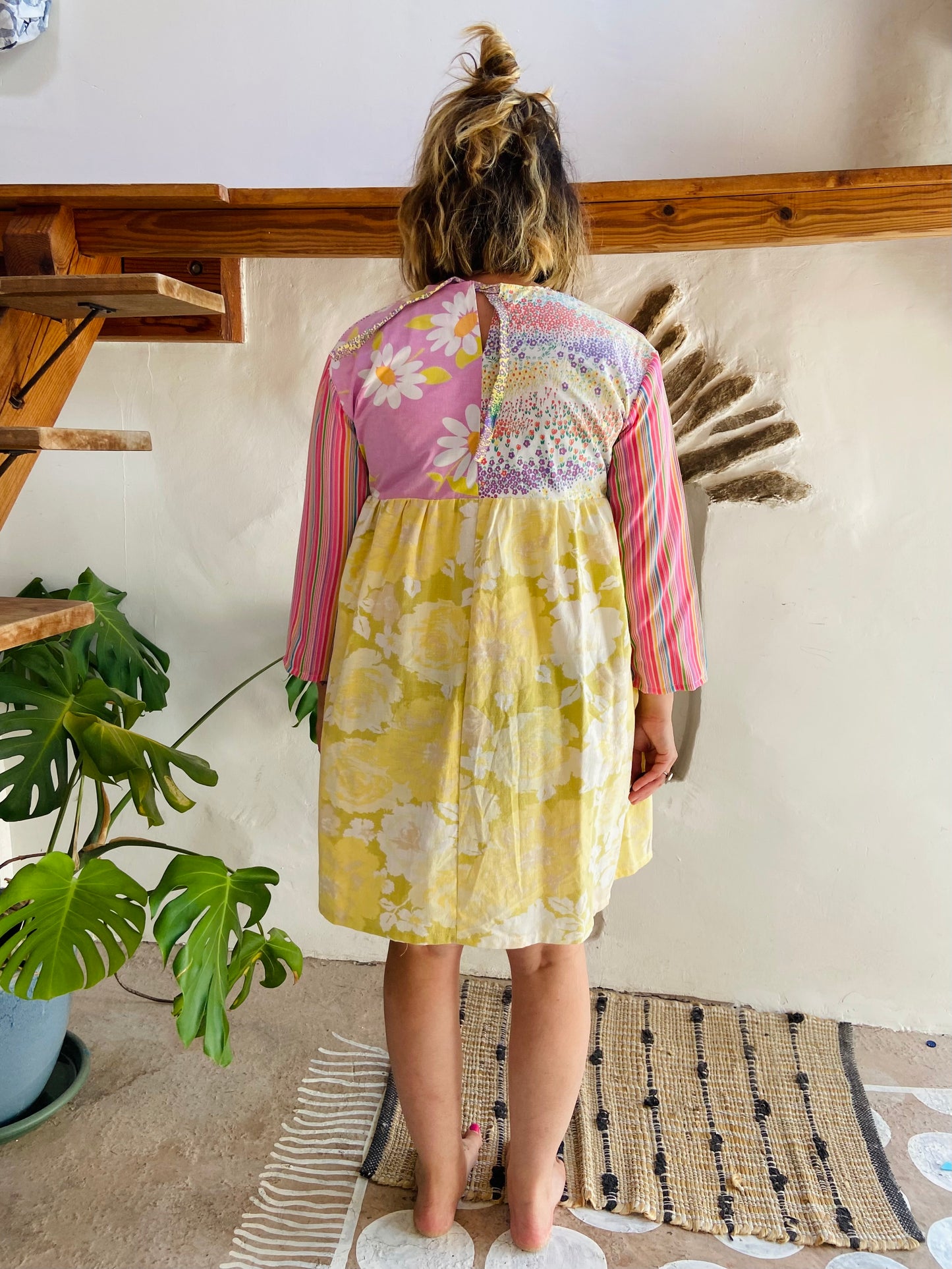 DESERT FOX Patchwork Pastel Floral Ruffle Dress - S/M