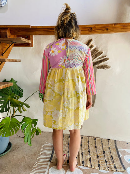 DESERT FOX Patchwork Pastel Floral Ruffle Dress - S/M