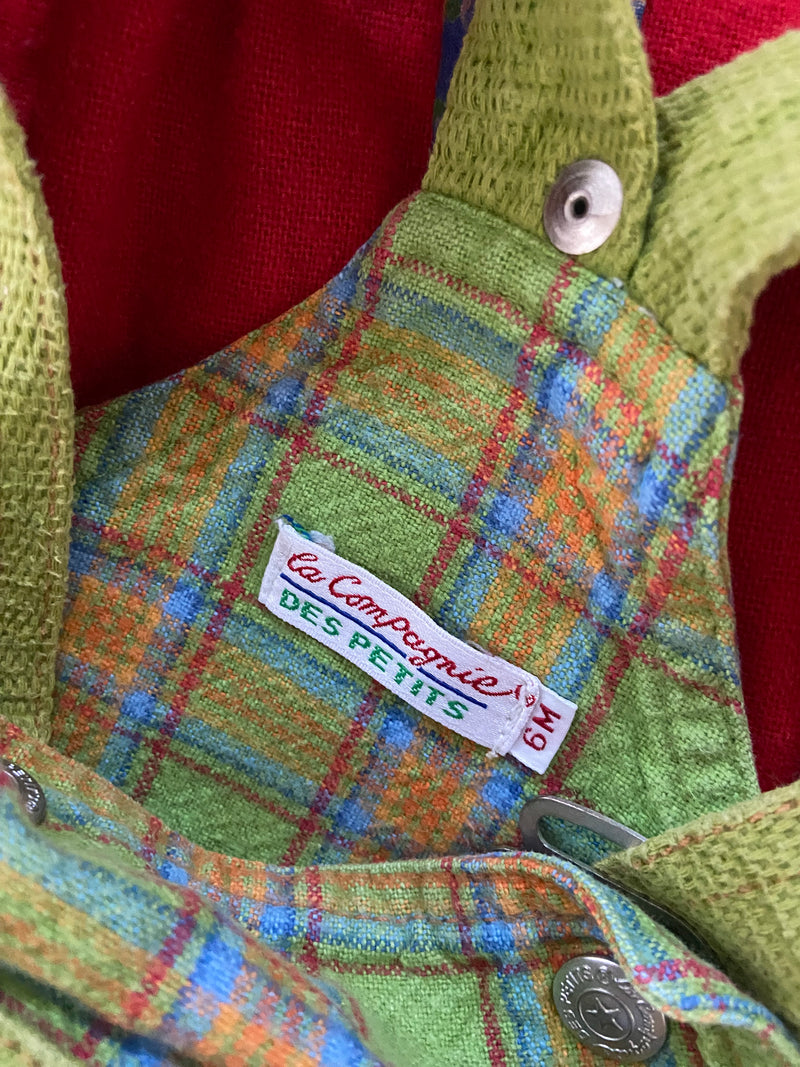 VINTAGE 90’s Green Checked Mouse Dungarees - 6 Months