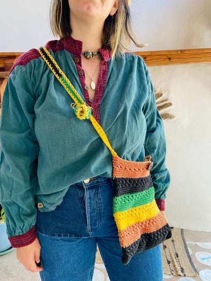 VINTAGE 90's Stripe Crochet Shoulder Bag - ONE SIZE
