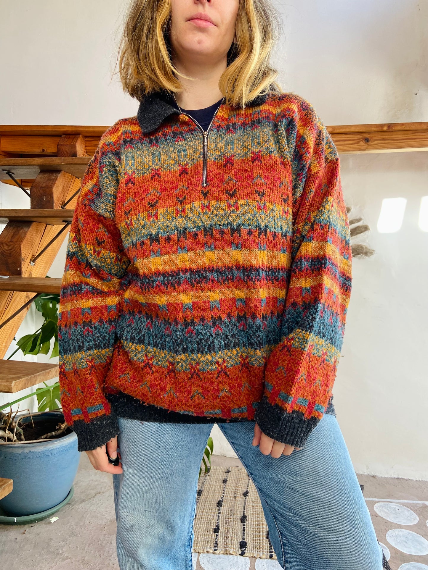 VINTAGE 90’s Bright Stripe Oversized Jumper - L