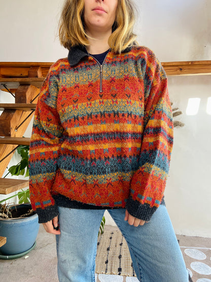 VINTAGE 90’s Bright Stripe Oversized Jumper - L