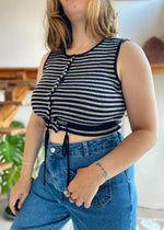 VINTAGE Stripe Knit Button Up Cropped Top - S