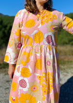 DESERT FOX Dahlia Midi Dress - Pink & Orange 70's Florals - M/L