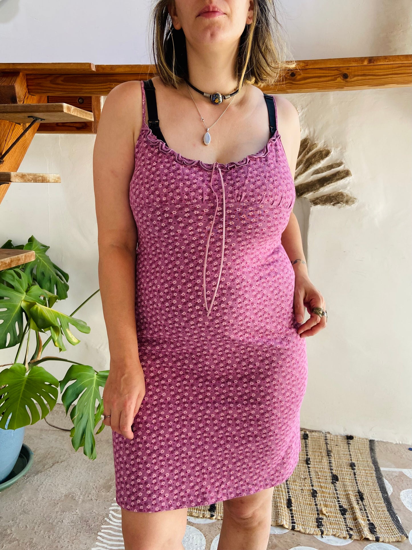 VINTAGE 90's Floral Mini Strappy Dress - S/M