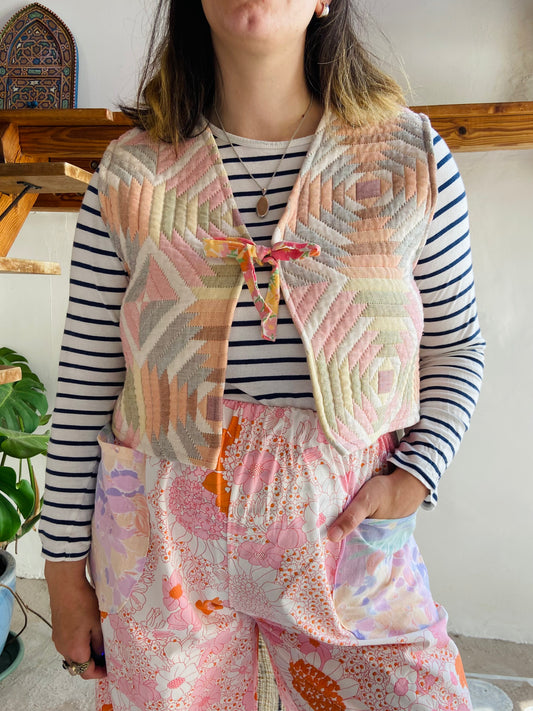 DESERT FOX Pastel Quilted Sleeveless Waistcoat Gilet - S/M and M/L