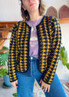 VINTAGE 80's Houndstooth Mustard Yellow Knit Cardigan - M/L