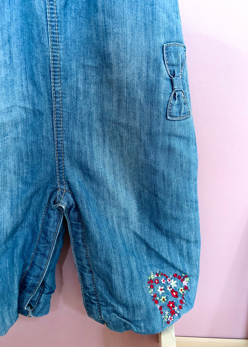 VINTAGE KIDS Denim Floral Embroidered Dungarees - 9 Months