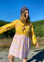 DESERT FOX Dahlia Dress - 70's Psychedelic Florals Tie Front - M/L