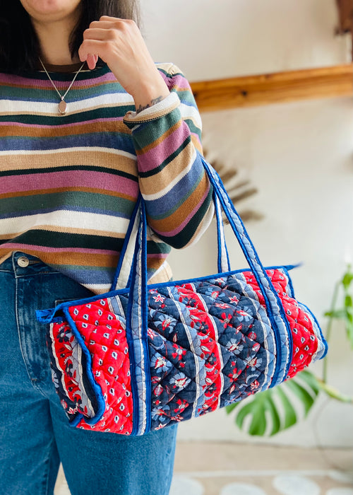 VINTAGE 70’s Red & Blue Provençal Pattern Shoulder Bag - ONE SIZE