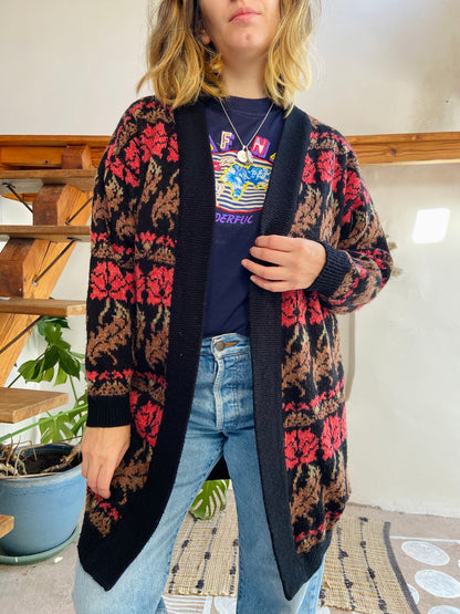 VINTAGE 80’s Floral Knit Cardigan - M/L