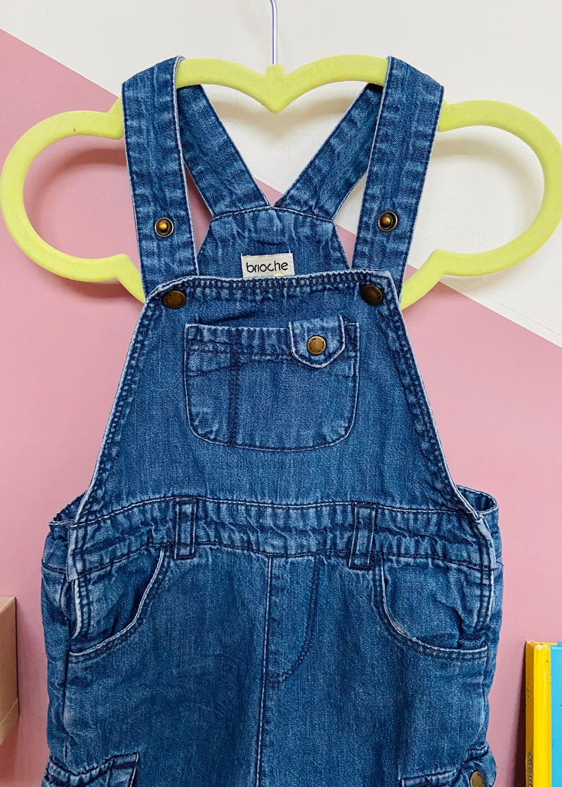 VINTAGE Denim Cargo Blue Long Length Dungarees - 12 Months