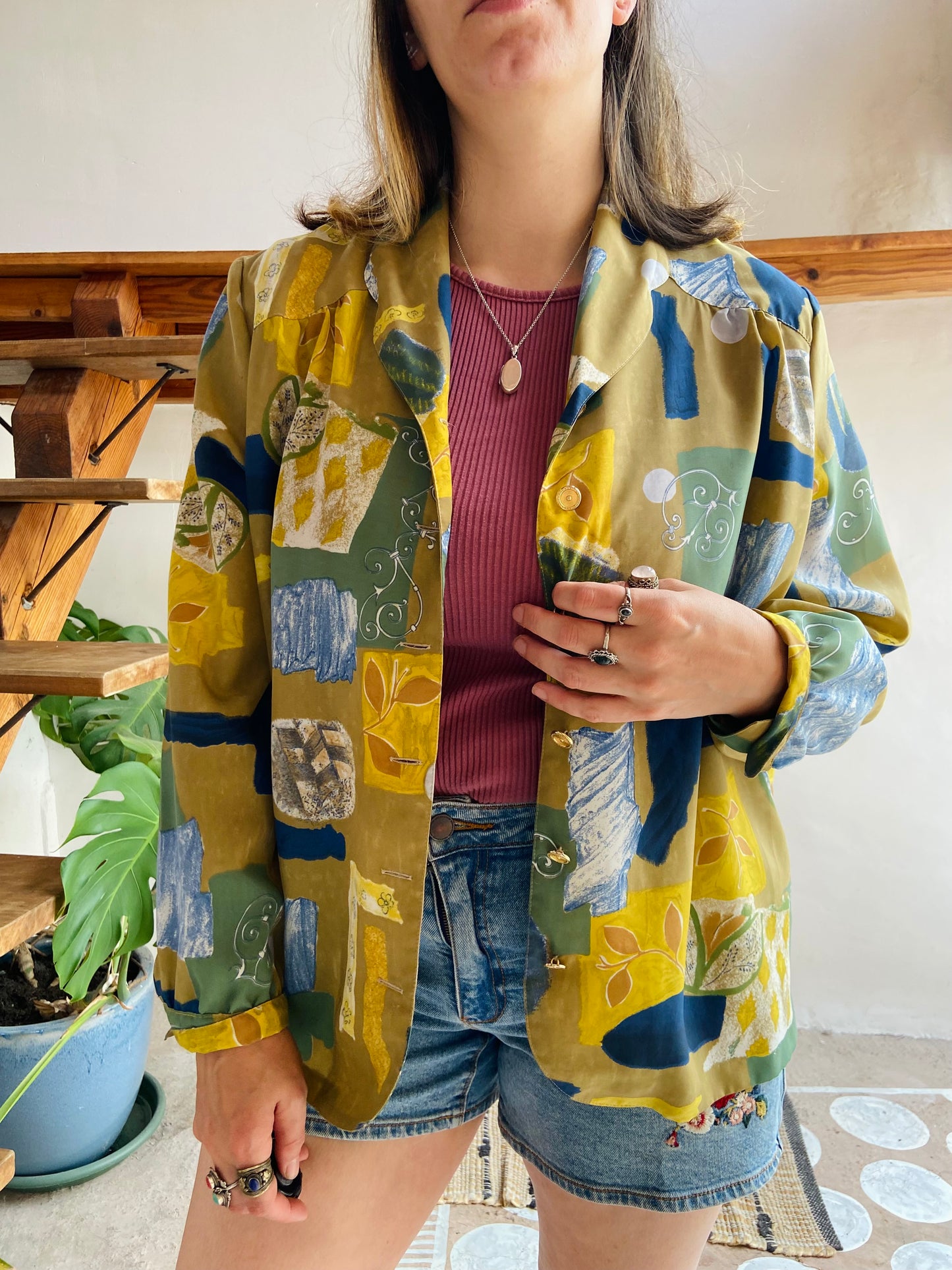 VINTAGE 90's Bohemian Patterned Long Sleeve Shirt - L