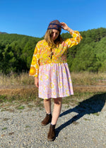 DESERT FOX Dahlia Dress - 70's Psychedelic Florals Tie Front - M/L