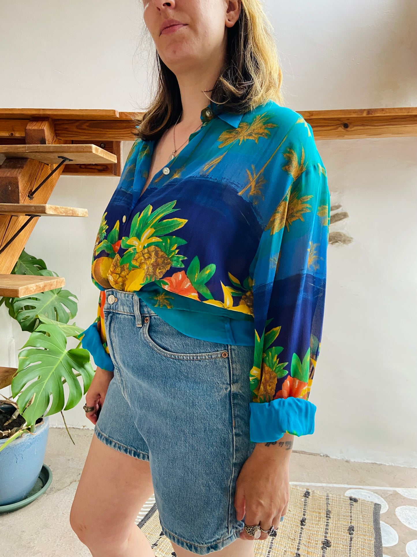 VINTAGE 90's Tropical Fruit Print Shirt - M/L