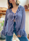 VINTAGE 90's Blue Floaty Ruffle Long Sleeve Top - M/L