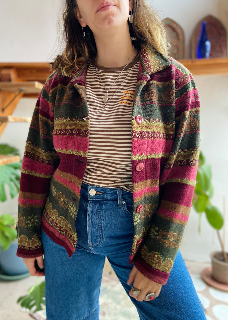 VINTAGE 90’s Bohemian Knit Button Up Cardigan Jacket - S/M