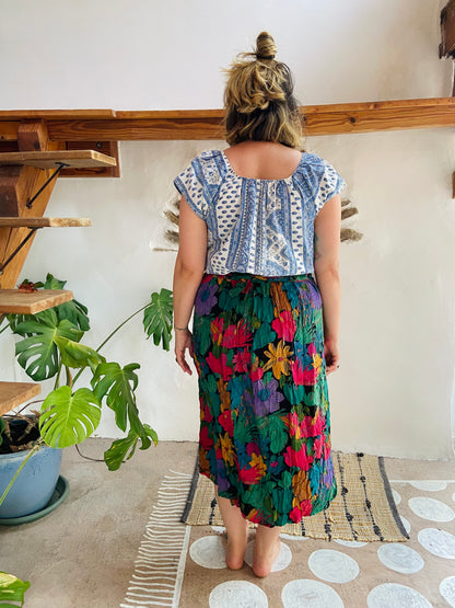 VINTAGE 90’s Bright Floral Print High Waisted Midi Skirt - S